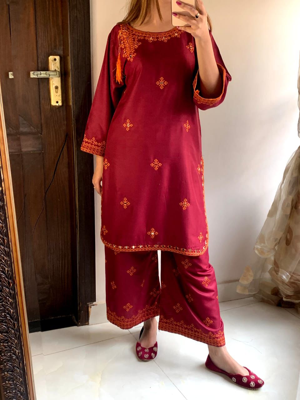 Blochi karahi 2 Pc (Stitched Maroon)